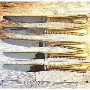 5 Cambridge Carlyle Dinner Knives Stainless 18/8 Rope Edge Flatware Tarnished